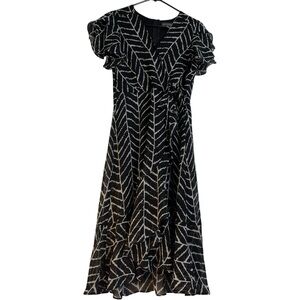 Luxology Black and White Chevron Maxi Dress Chiffon Gorgeous Flow Ruffle Hem